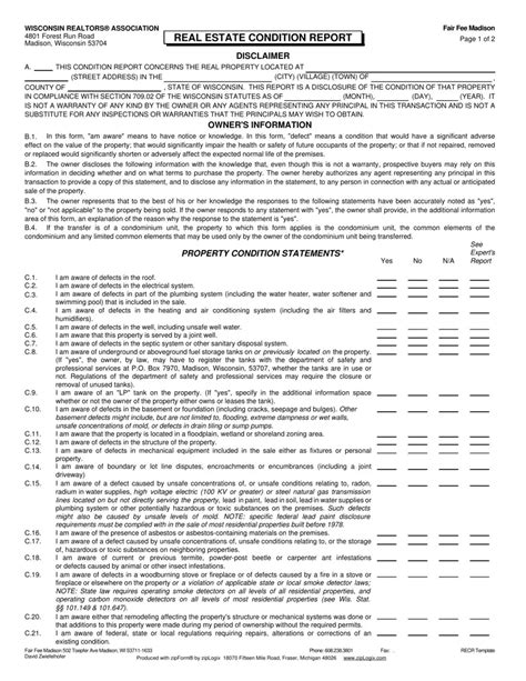 Real Estate Condition Report Fill Out Printable Pdf Forms Online