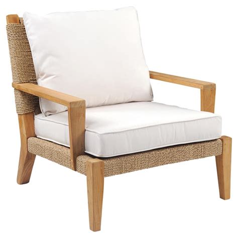 Kingsley Bate Hadley Coastal Beach White Woven Teak Outdoor Lounge Chair