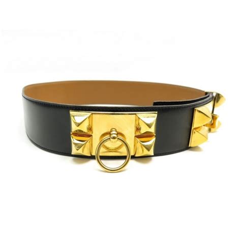 Ceinture Hermes Medor Collier De Chien T75 Cuir Noir