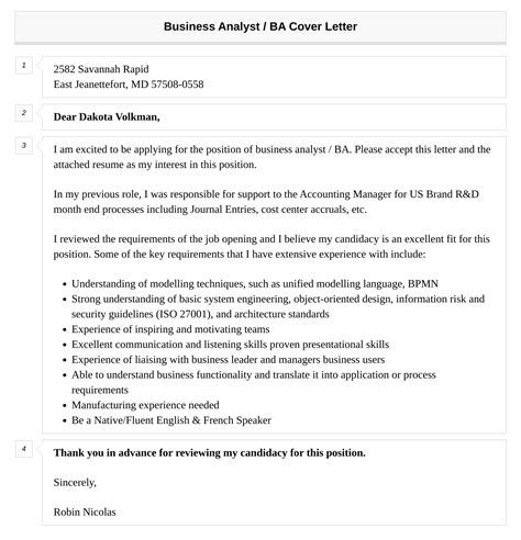 Business Analyst Ba Cover Letter Velvet Jobs