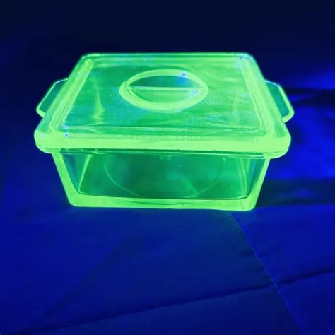 Vintage Hazel Atlas Green Uranium Depression Glass Refrigerator Box