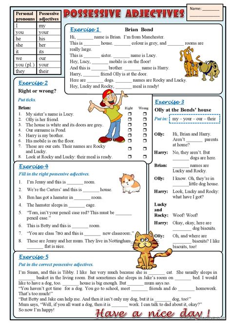 Possessive Adjectives And Pronouns Exercises Elementary Poss