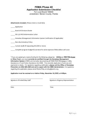 Fillable Online FEMA Phase 40 Application Submission Checklist Fax