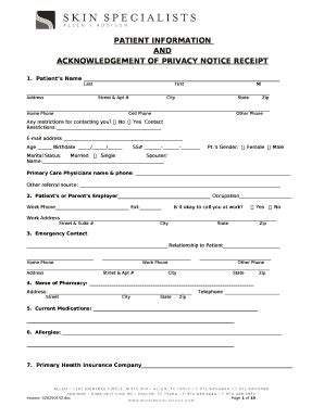 ACKNOWLEDGEMENT OF PRIVACY NOTICE RECEIPT Doc Template PdfFiller