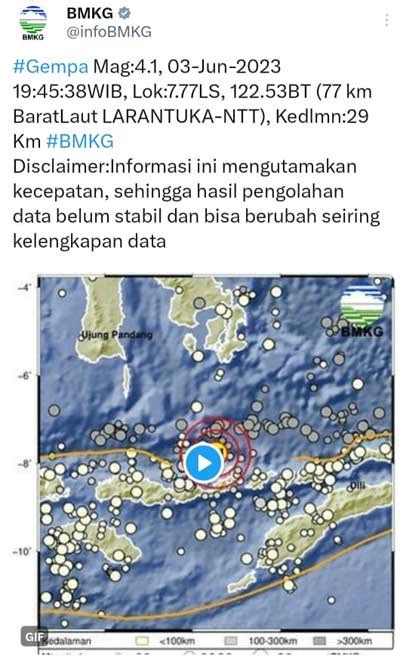 Gempa Guncang Larantuka Ntt Dengan Kekuatan Magnitudo