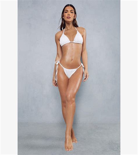 Buy Misspap Ribbed Tie Side Triangle Bikini Set In White Thstreet Uae