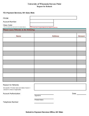 Fillable Online Uwsp Refund Request Form Xls Fax Email Print