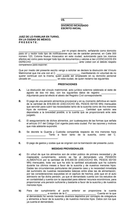 Divorcio Incausado Cdmx Formato 3