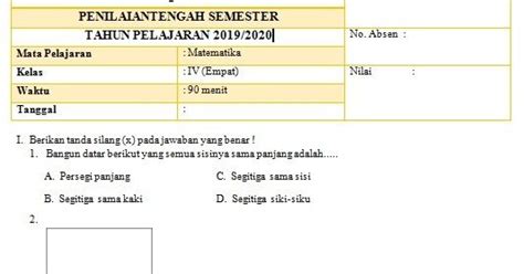 Contoh Soal Matematika Kelas 1 Sd Bangun Datar 2021