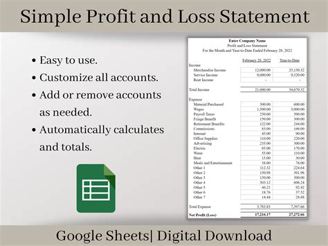 Profit and Loss Google Sheets Template - Etsy UK