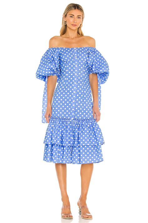 Caroline Constas Nella Midi Dress In Blue Polka Dot Revolve