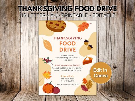 Editable Thanksgiving Food Drive Flyer Template Fall Food Drive Poster Template School Food