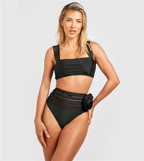 Buy Boohoo Rose Corsage Ladder Detail Bikini Set In Black Thstreet Qatar