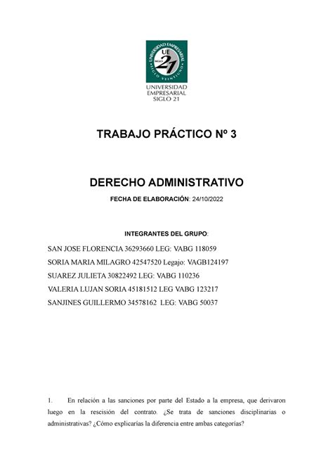 TP 3 Derecho Adm aprobado TRABAJO PRÁCTICO Nº 3 DERECHO