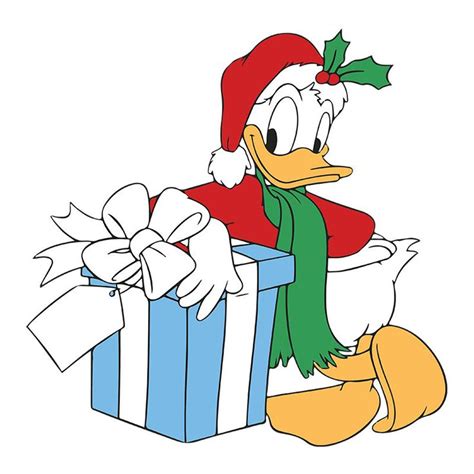 A Cartoon Duck Wearing A Santa Hat And Scarf With A Gift In Front Of Him