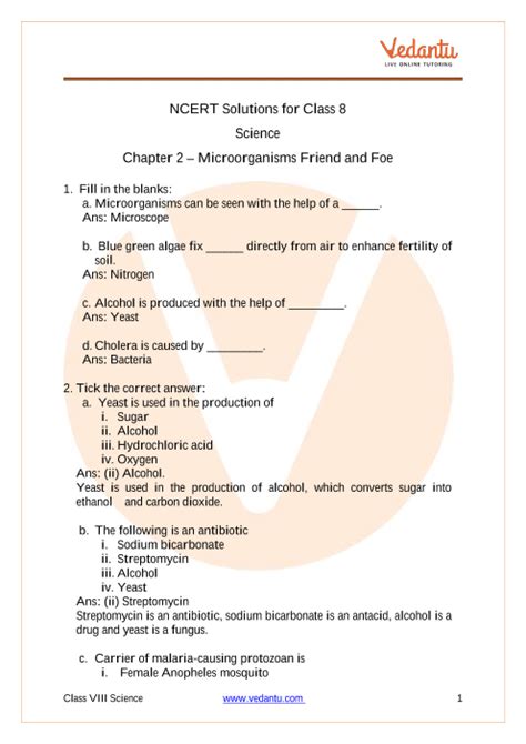 Ncert Solutions Of Microorganisms Friend And Foe Of Class Science