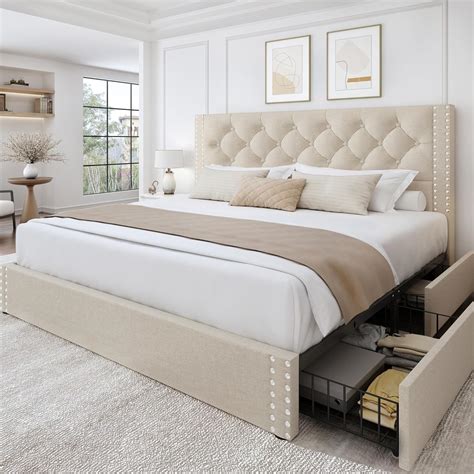 Amazon LARMACE Queen Size Bed Frame With Storage And Tufted