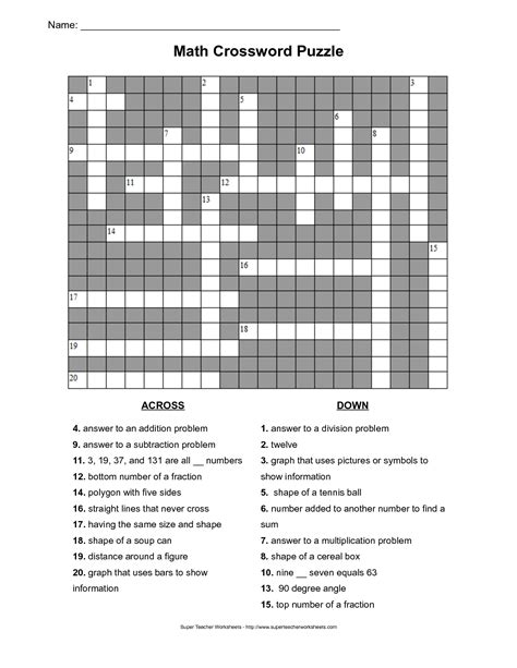 Math Number Crossword Puzzles