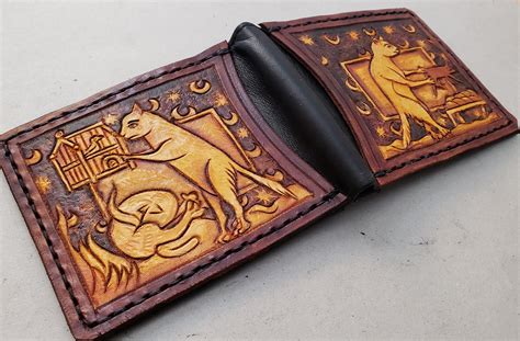 Marginalia medieval cats leather wallet Dark Brown and | Etsy