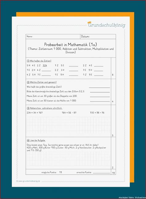 Klassenarbeiten Proben Mathe 3 Klasse Kostenlose Arbeitsblätter Und