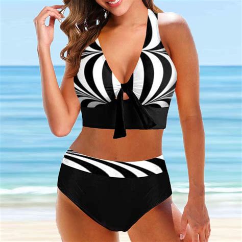 Amidoa Women S Swimsuits Retro Print Wrap Halter High Waist Bikini Sets