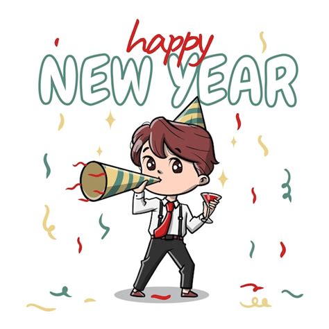 Premium Vector | Cute Man Celebrating New Year Cartoon