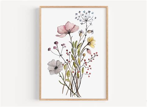 Set Of Wildflower Prints Floral Wall Art Botanical Print Etsy