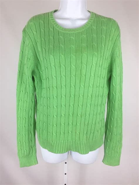 Brooks Brothers Womens Sweater Cableknit Crewneck Size Large Green