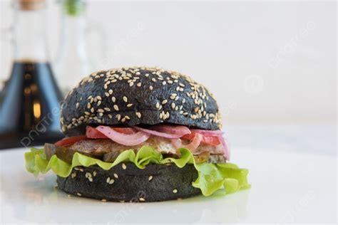 Big Black Burger Black Burger With Beef Meat Cheese Lettuce Onion ...