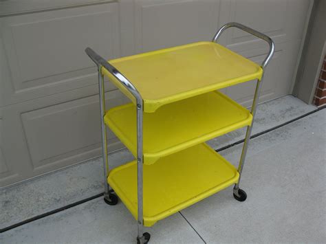 Cosco Metal Rolling Cart 3 Tier Yellow Storage Garage Retro Organizer