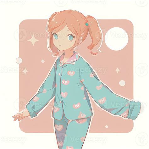 Cute Kawaii Chibi Anime Girl Sticker Wearing Pajama Simple Colorful ...