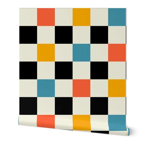 Bauhaus Retro Checkerboard Large Wallpaper Spoonflower