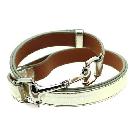 Womens Thin Skinny Metal Tone Leather Belt Horsebit Buckle Adjustable