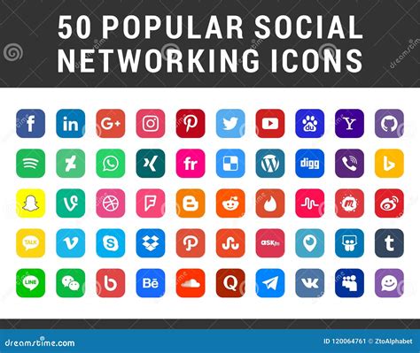 50 Popular Social Media Icons Editorial Photo Illustration Of