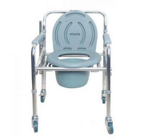 Gray Karma Rainbow Foldable Aluminium Commode Chair With Wheels At