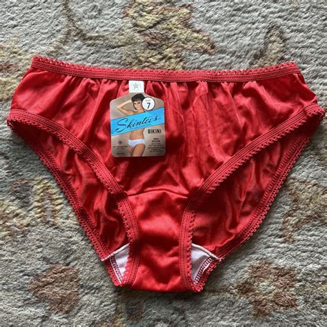 Pair VTG S Skintees Bikini Panties Red Semi Sheer Nylon Size NOS