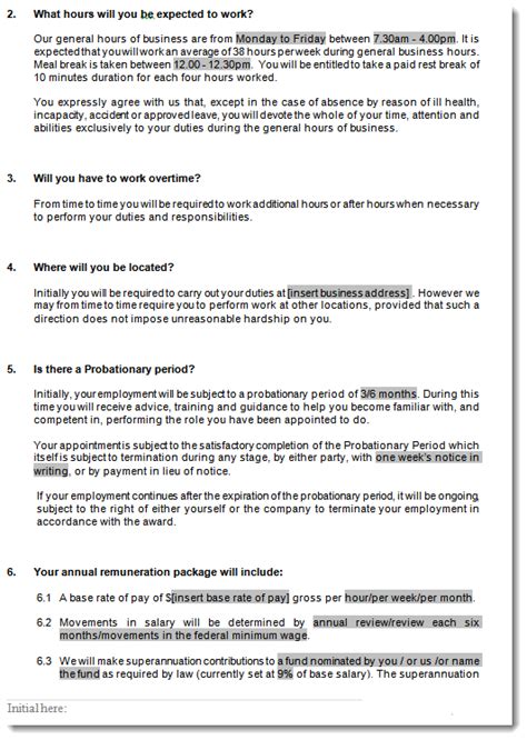 Full Time Employment Contract Template Fair Work