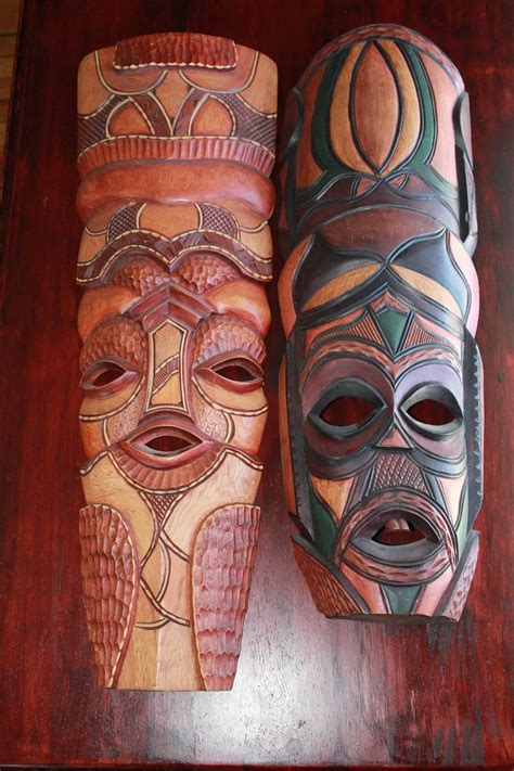 African Masks Two Large Vintage Hand Carved Wooden Masks From Swaziland