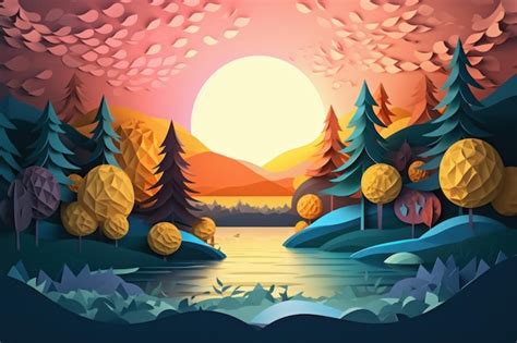 Premium AI Image | A cartoon illustration of a lake with a forest and a ...