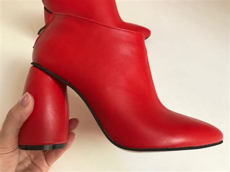 Womens Red Leather High Heels Boots Red Leather Booties High Etsy