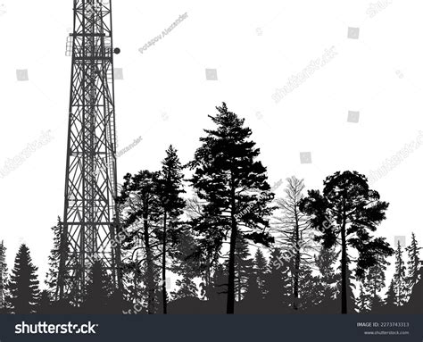 Illustration Antenna Tower Silhouette Forest Isolated Stock Vector