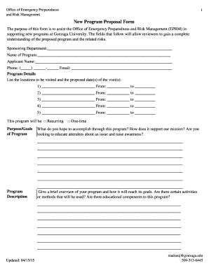 Fillable Online Gonzaga New Program Proposal Form Gonzaga University