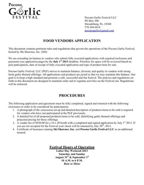 Food Vendor Application Pocono Garlic Festival