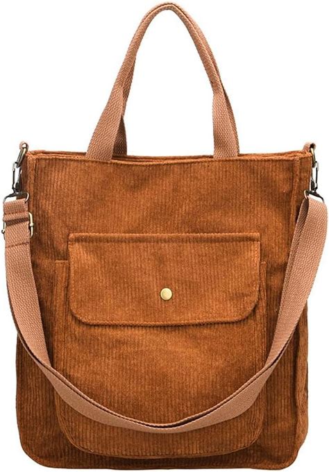 Kukuzhu Corduroy Tote Handbag For Women Large Capacity Hobo Shoulder