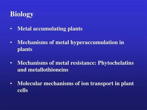 Ppt Biology Metal Accumulating Plants Mechanisms Of Metal