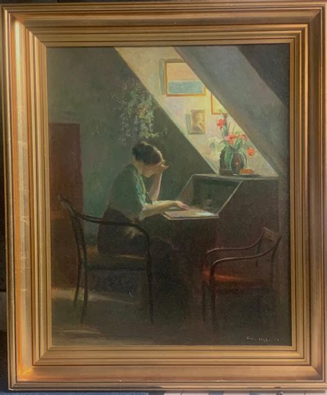 Poul Friis Nybo Danish Interior Lady Reading In An Attic Oil