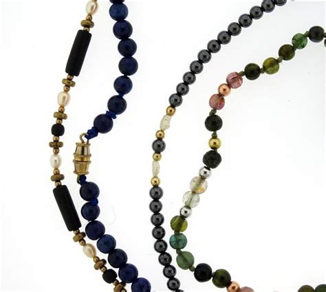 14k Gold Multi Gemstone Bead Necklace Lot Of 4