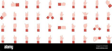 Hand Sign Language Alphabet Flat Style Set Of Icons Vector Design Stock