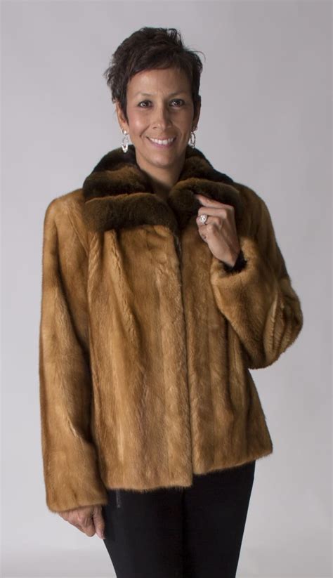 Golden Dyed Letout Female Mink Jacket With Gold Dyed Chinchilla