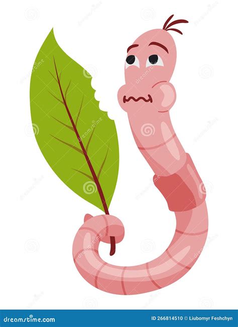 Funny Worm Pink Crawler Pensive Earth Worm Cartoon Character